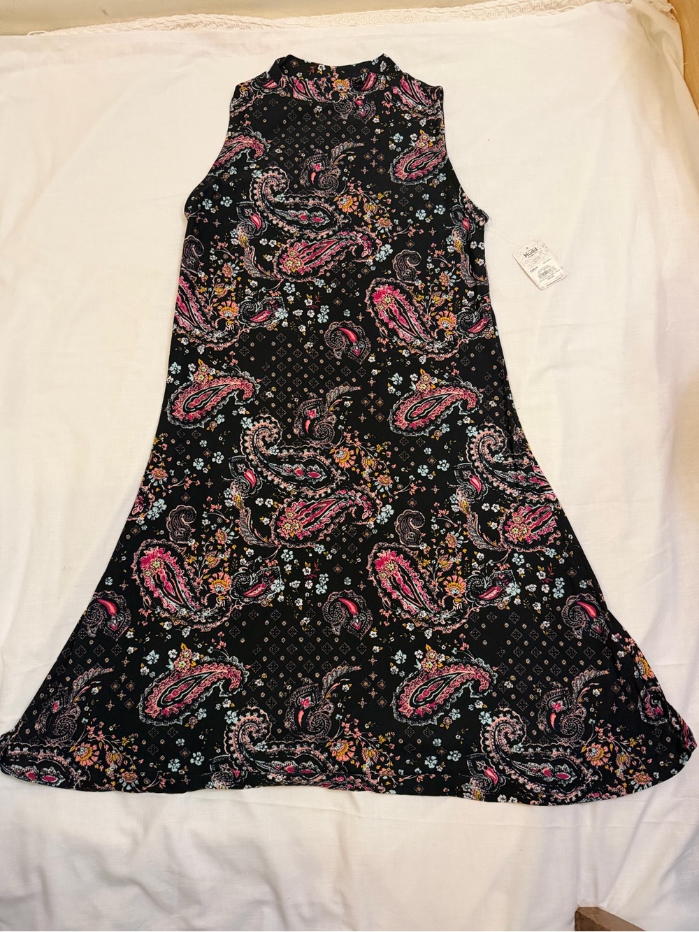Mudd Black Paisley Midi Dress with Pink and Gold Accents